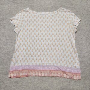 J Jill Love Linen Top Women's Short Sleeve Leaf Print Pattern‎ Casual
